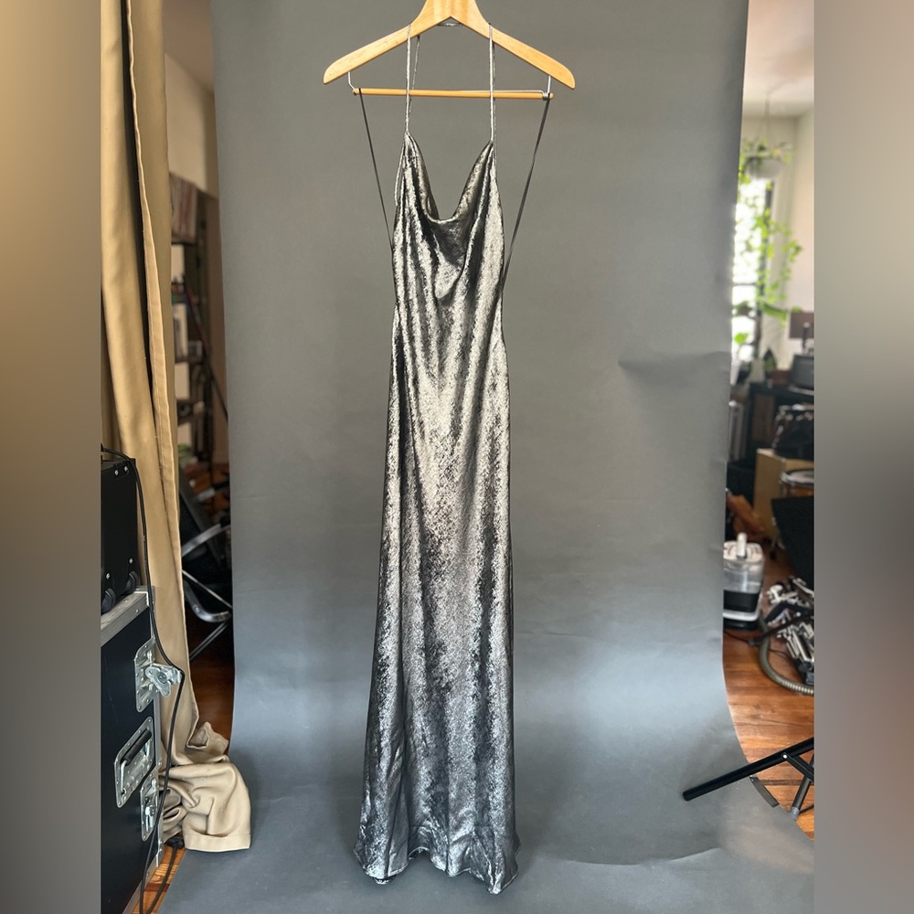 Zara Metallic Silver Maxi Dress